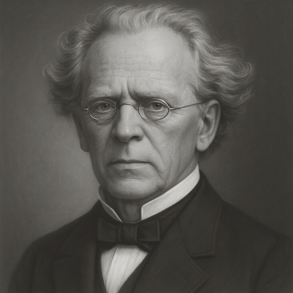 Porträt von Friedrich Philipp Arnold (1803–1890) in Schwarz-Weiss, mit Brille, Fliege und 19.-Jahrhundert-Kleidung, ruhiger und ernster Ausdruck vor neutralem Hintergrund.