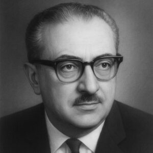 Murray Llewellyn Barr, Entdecker des Barr-Körpers und Pionier der Zytogenetik, stilisiertes Schwarz-Weiss-Porträt im Wegbereiter-Stil für radiologie24.ch.