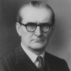 Norman Barrett (1903–1979), britischer Chirurg und Namensgeber des Barrett-Ösophagus, stilisiertes Schwarz-Weiss-Porträt im Wegbereiter-Stil für radiologie24.ch.