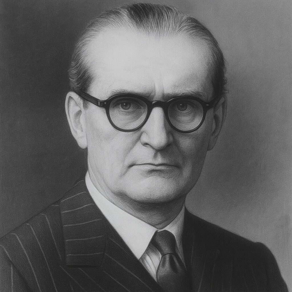 Norman Barrett (1903–1979), britischer Chirurg und Namensgeber des Barrett-Ösophagus, stilisiertes Schwarz-Weiss-Porträt im Wegbereiter-Stil für radiologie24.ch.