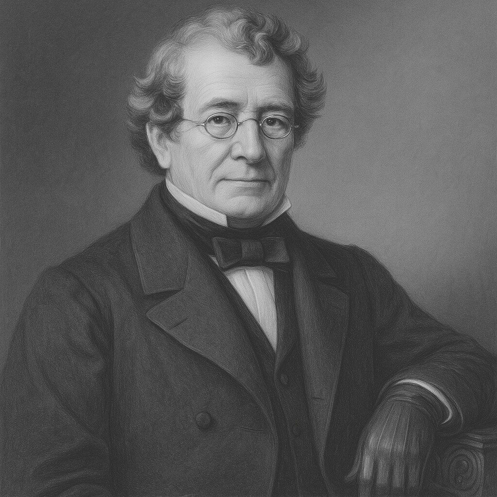 John Rhea Barton (1794–1871), US-amerikanischer Orthopäde und Namensgeber der Barton-Fraktur, stilisiertes Schwarz-Weiss-Porträt im Wegbereiter-Stil für radiologie24.ch.