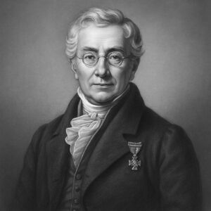 Portrait von Charles Bell (1774–1842) in Schwarz-Weiss, im 3D-Stil mit neutralem Hintergrund, Medaille und würdigem Ausdruck.