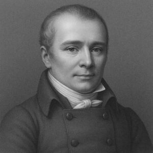 Portrait von Marie François Xavier Bichat (1771–1802) in Schwarz-Weiss mit Halstuch und historischem Jackett – geglätteter Hintergrund, ruhiger Ausdruck, digitaler halb-realistischer Stil.