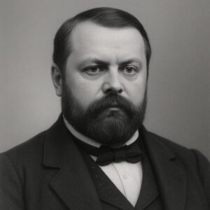 Portrait von Michael Anton Biermer (1827–1892) in Schwarz-Weiss, ohne Randartefakte, mit geglättetem Hintergrund und klassischer Kleidung – semi-realistischer digitaler Stil.