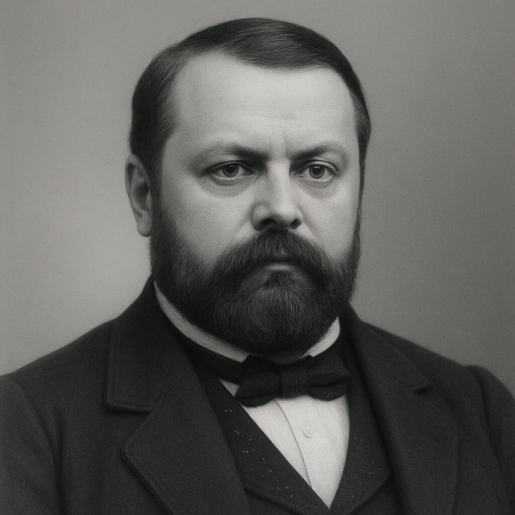 Portrait von Michael Anton Biermer (1827–1892) in Schwarz-Weiss, ohne Randartefakte, mit geglättetem Hintergrund und klassischer Kleidung – semi-realistischer digitaler Stil.
