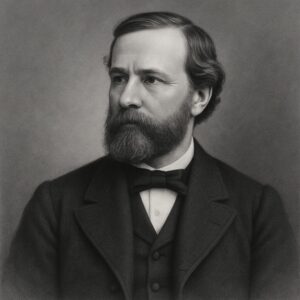 Porträt von Henry Jacob Bigelow (1818–1890), amerikanischer Chirurg, im Wegbereiter-Stil – schwarz-weiss, nach links blickend, mit Fliege und Anzug.