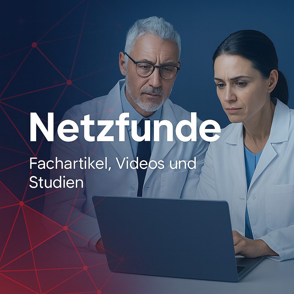 Radiologe und Radiologin analysieren Fachartikel auf einem Laptop – Netzfunde Radiologie mit Studien, Videos und Beiträgen