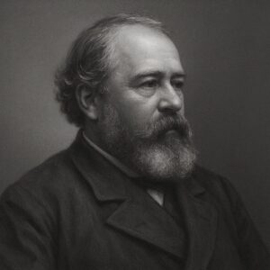 Porträt von Désiré-Magloire Bourneville (1840–1909) im Wegbereiter-Stil in Schwarz-Weiss mit Bart, Seitenblick und neutralem Hintergrund