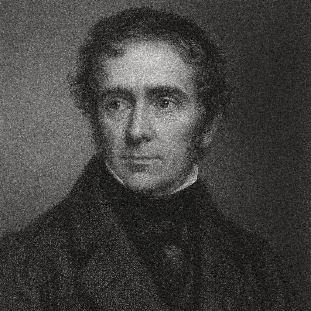 Porträt von Sir Benjamin Brodie (1783–1862) im Wegbereiter-Stil in Schwarz-Weiss, mit ruhigem Gesichtsausdruck und neutralem Hintergrund