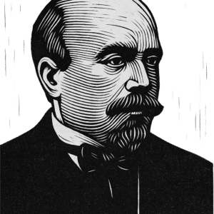 Linolschnitt-Porträt von Alfonso Corti (1822–1876), italienischer Anatom und Namensgeber des Corti-Organs.