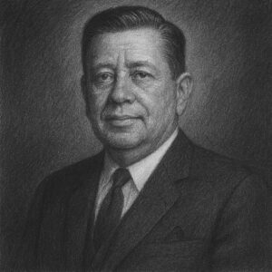 Realistisches Bleistiftporträt von Edwin Homer Ellison (1918–1970) im klassischen Zeichenstil mit Licht-Schatten-Kontrasten und neutralem Hintergrund.