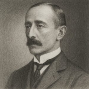 Bleistiftporträt von James Ewing (1866–1943), amerikanischer Pathologe und Entdecker des Ewing-Sarkoms, gezeichnet in Schwarz-Weiß mit realistischer Schraffur und neutralem Hintergrund
