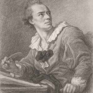ealistische Bleistiftzeichnung eines Mannes im 18. Jahrhundert mit Rüschenhemd und Schreibfeder, fein schraffiert mit klassischer Lichtführung und neutralem Hintergrund.