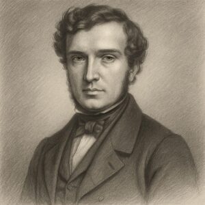 Porträt von Pierre Gerdy (1797–1856) im Bleistiftstil mit hellerem Hintergrund, realistischen Licht-Schatten-Verhältnissen und fein ausgearbeiteter Schraffur.
