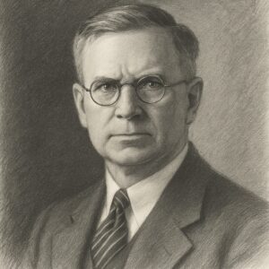 Porträt von Ernest Goodpasture (1886–1960) als helle Bleistiftzeichnung mit Brille, feiner Schraffur und neutralem Hintergrund.