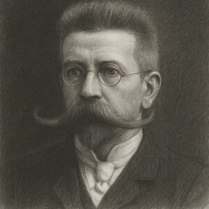 Porträt von Paul Albert Grawitz (1850–1932) im klassischen Bleistiftstil mit Brille, markantem Schnurrbart, dunklem Hintergrund und feiner Schraffur.