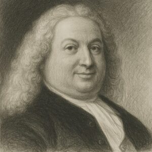 Realistische Bleistiftzeichnung von Albrecht von Haller (1708–1777) im klassischen Atelierstil mit feiner Schraffur und freundlichem Ausdruck.