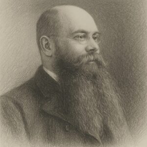 Realistische Bleistiftzeichnung von Eduard Haschek (1875–1947) mit Brille und Vollbart, klassisch im Atelierstil mit feiner Schraffur und neutralem Hintergrund.