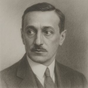 Realistisches Bleistiftporträt von Guido Holzknecht in Schwarz-Weiß mit fein schraffiertem Atelierhintergrund und würdevoller Darstellung