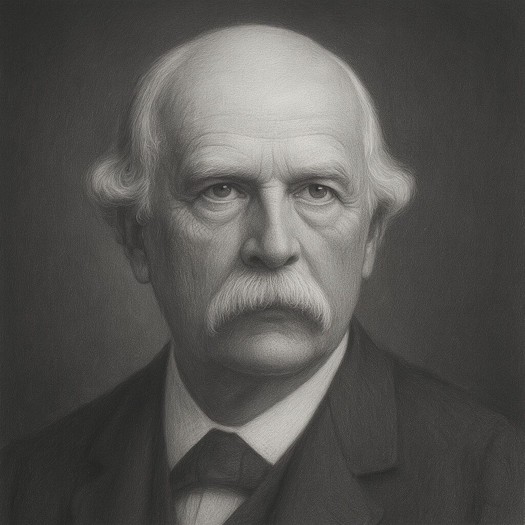 Rudolf Albert von Koelliker im klassischen Bleistiftporträt – realistisch gezeichnet, schwarz-weiss mit geglättetem Hintergrund, würdevoller Ausdruck.