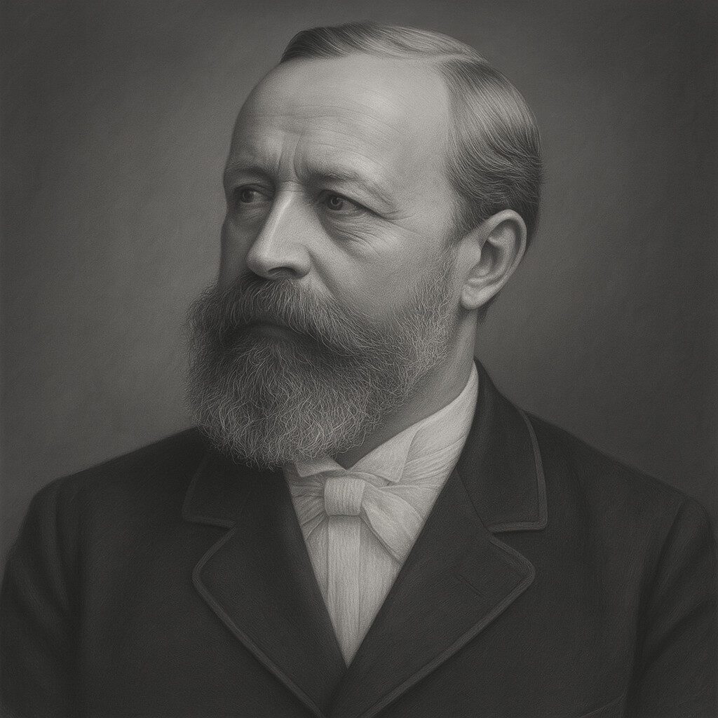 Bleistiftporträt von Johann Mikulicz-Radecki (1850–1905) im Atelierstil, schwarz-weiss, mit geglättetem Hintergrund.