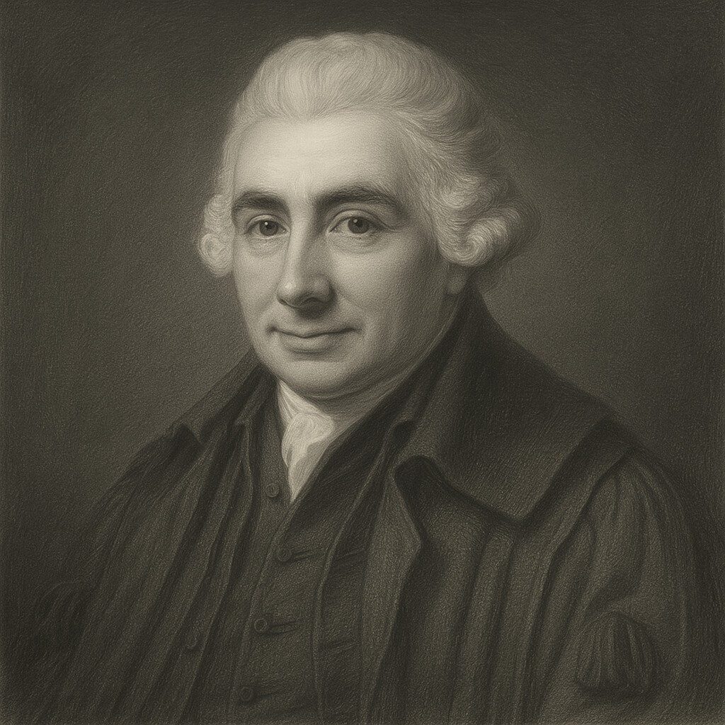 Porträt von Alexander Monro (1697–1767) als realistische Bleistiftzeichnung im klassischen Atelierstil – schwarz-weiss, mit abgedunkeltem Hintergrund und würdevoller Ausstrahlung.