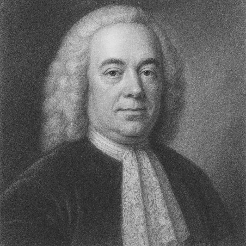 Porträt von Richard Morton (1637–1698) als realistische Bleistiftzeichnung in Schwarz-Weiss mit abgedunkeltem Hintergrund, klassischer Gelehrtenstil.