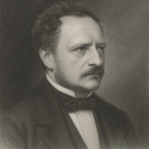 Porträt von Heinrich Müller (1820–1864) als realistische Bleistiftzeichnung in Schwarz-Weiss mit geglättetem Hintergrund, würdevoller Ausdruck und klassischer Anzug.