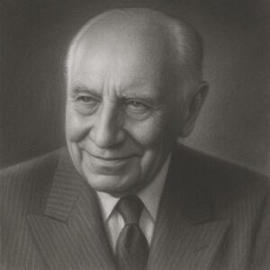 Porträt von Friedrich Pauwels (1885–1980) als klassisches Bleistiftbild in Schwarz-Weiss mit geglättetem Hintergrund im Wegbereiter-Stil