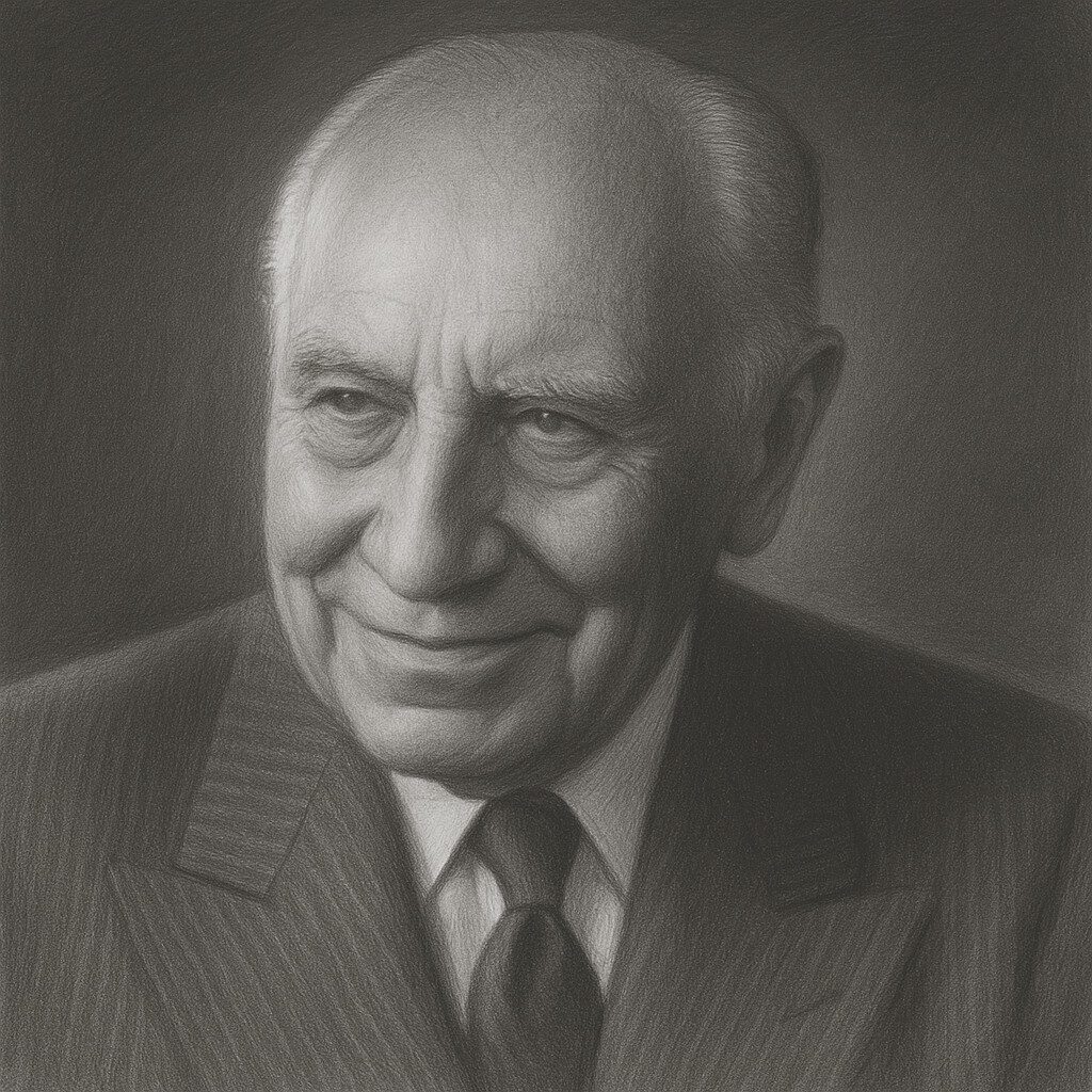Porträt von Friedrich Pauwels (1885–1980) als klassisches Bleistiftbild in Schwarz-Weiss mit geglättetem Hintergrund im Wegbereiter-Stil