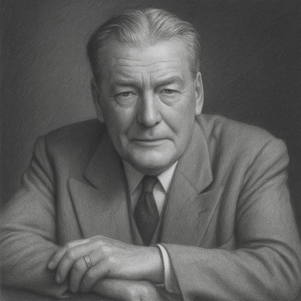 Bleistiftporträt Rajewski, Boris (1893-1974)im Anzug mit ruhigem Ausdruck, klassischer Atelierstil in Schwarz-Weiss – ideal für biografische Darstellungen auf radiologie24.ch.