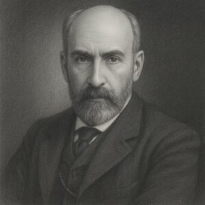 Würdiges Schwarz-Weiss-Bleistiftporträt Ramón y Cajal, Santiago (1852-1934) mit Glatze im klassischen Atelierstil, ideal für medizinisch-historische Beiträge auf radiologie24.ch.