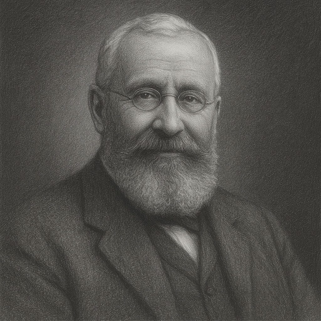 Realistisches Schwarz-Weiss-Porträt von Ranvier,Louis-Antoine (1835-1922) mit Brille im Atelierstil, ideal für die biografische Serie auf radiologie24.ch.