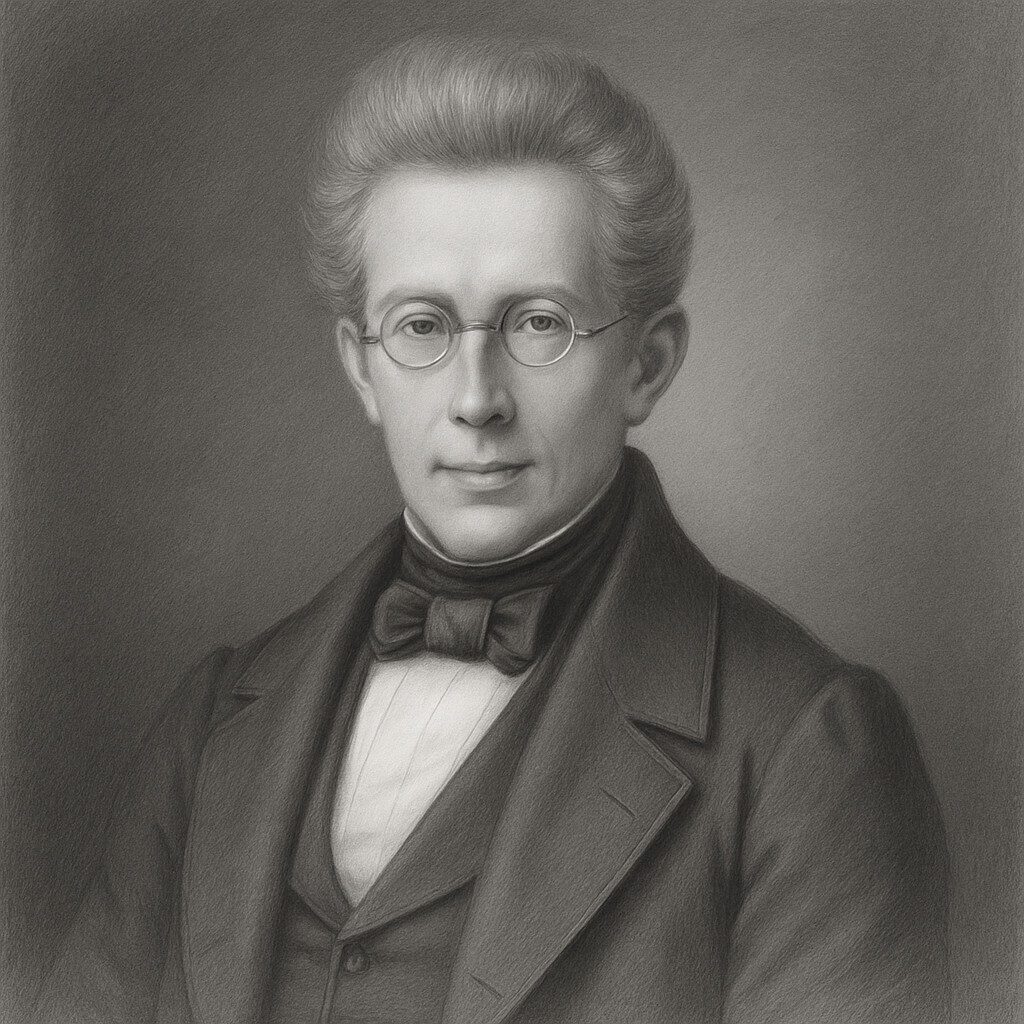Schwarz-Weiss-Bleistiftporträt von Reichert, Karl Bogislaus (1811-1883) mit Brille und Fliege im klassischen Atelierstil – ideal für historische Biografien auf radiologie24.ch.