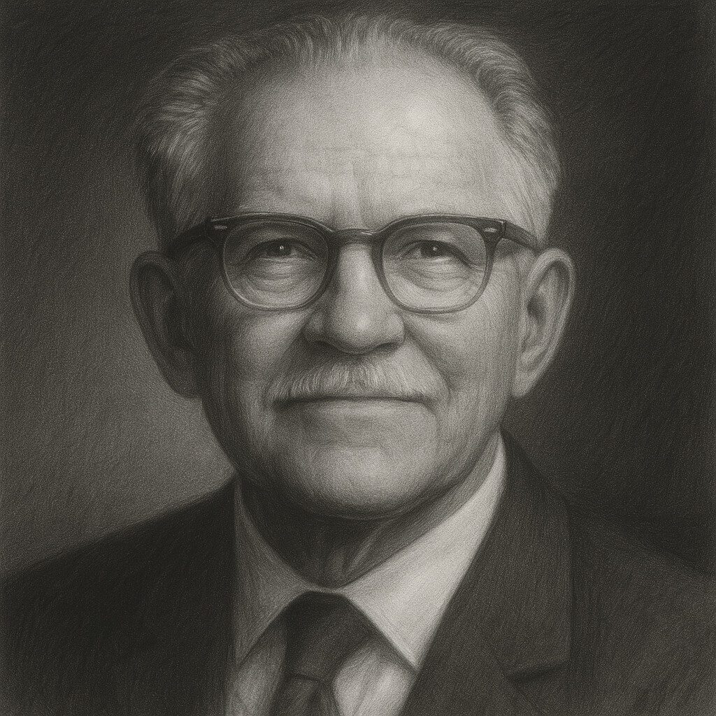 Bleistiftporträt von Rigler, Leo G. (1896-1979) mit Brille im klassischen Schwarz-Weiss-Atelierstil – ideal für biografische Fachbeiträge auf radiologie24.ch.