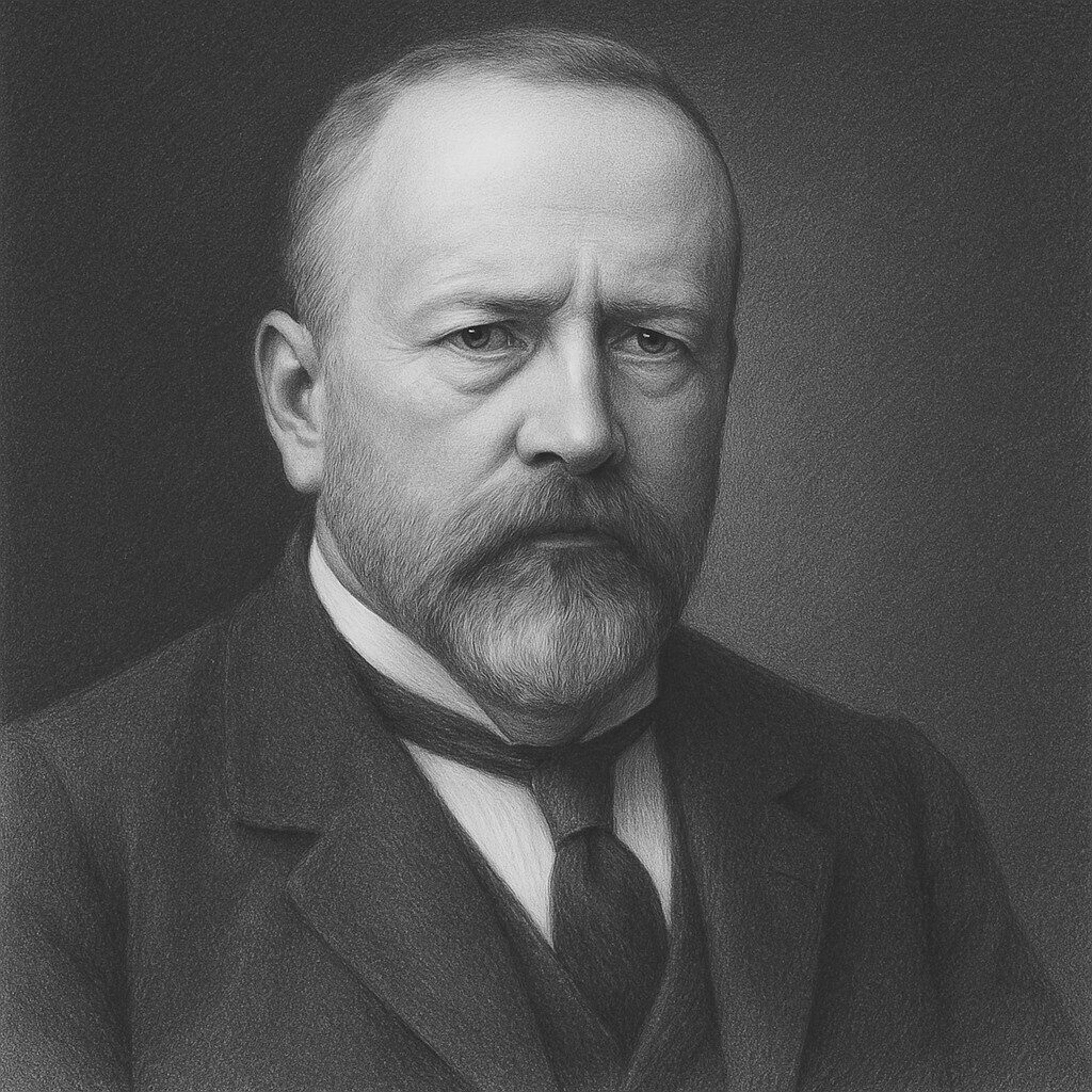 Schwarz-Weiss-Bleistiftporträt von Sertoli, Enrico (1842-1910) mit ernstem Blick vor abgedunkeltem, geglättetem Hintergrund im klassischen Zeichenstil.