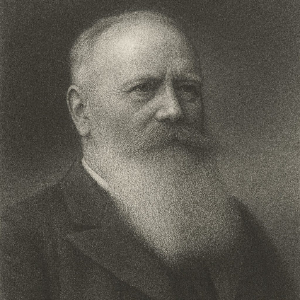 Realistisches Bleistiftporträt von Wilhelm Waldeyer im Stil der Wegbereiter-Reihe, Schwarz-Weiss mit geglättetem Hintergrund.