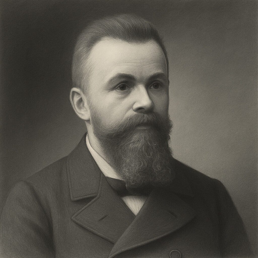 Klassisches Bleistiftporträt von Karl Wernicke (1848–1905) im Wegbereiter-Stil: Schwarz-Weiss, realistischer Stil, geglätteter dunkler Hintergrund