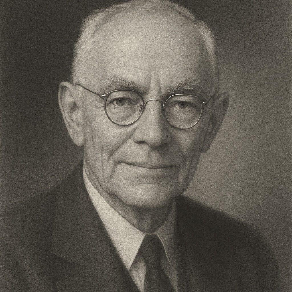 Realistisches Bleistiftporträt von Allen Oldfather Whipple in Schwarz-Weiss mit abgedunkeltem Hintergrund, im Stil der Wegbereiter-Reihe.