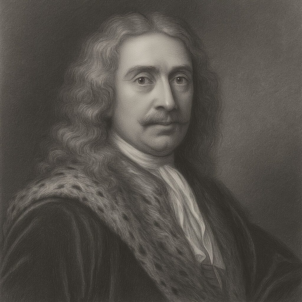 Porträt von Johann Georg Wirsung (1589–1643) als realistisches Bleistiftbild in Schwarz-Weiss mit geglättetem, dunklem Hintergrund im Wegbereiter-Stil.