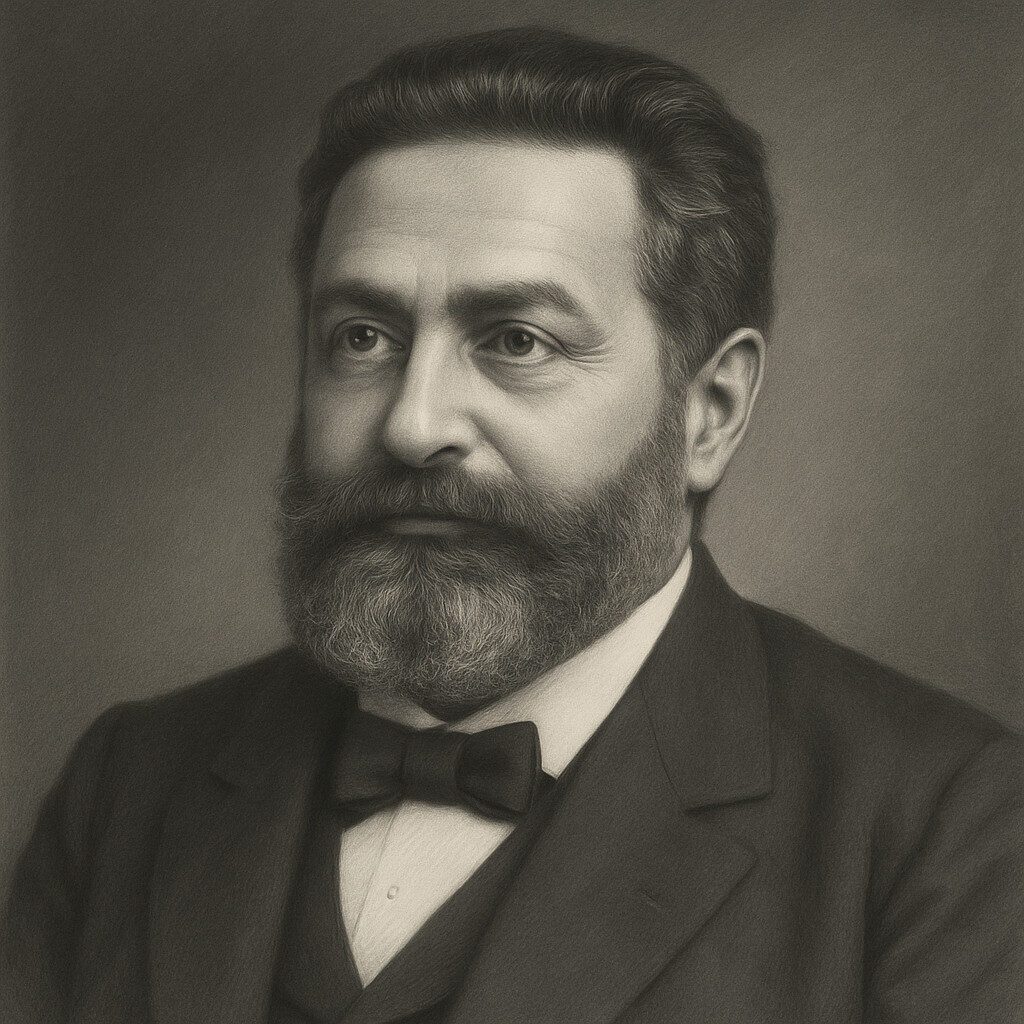 Julius Wolff im klassischen Bleistiftporträt, schwarz-weiss mit abgedunkeltem Hintergrund, realistischer Stil der Wegbereiter-Reihe