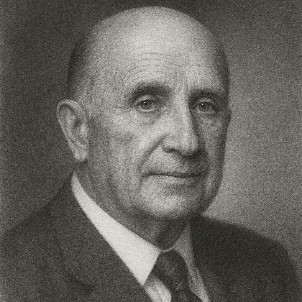 Porträt eines älteren Mannes im Atelier-Bleistiftstil, Schwarz-Weiss, realistisches Wegbereiter-Porträt mit dunklem Hintergrund.