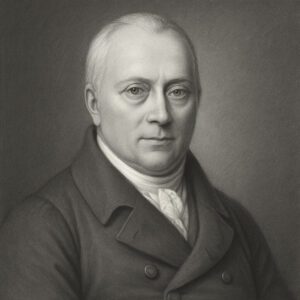 Klassisches Schwarz-Weiss-Bleistiftporträt von Johann Christian Reil mit glattem Atelierhintergrund im Stil der Wegbereiter-Serie auf radiologie24.ch.