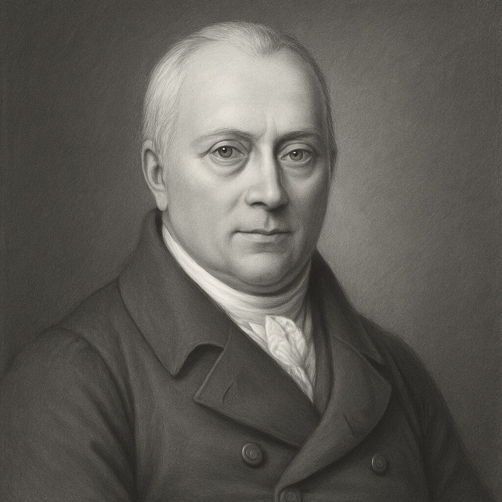 Klassisches Schwarz-Weiss-Bleistiftporträt von Johann Christian Reil mit glattem Atelierhintergrund im Stil der Wegbereiter-Serie auf radiologie24.ch.