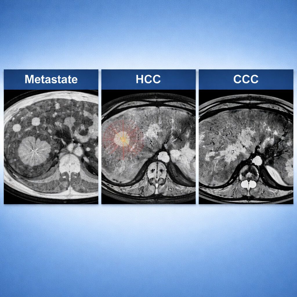 Vergleich von Lebermetastasen, hepatozellulärem Karzinom und cholangiozellulärem Karzinom im CT und MRT