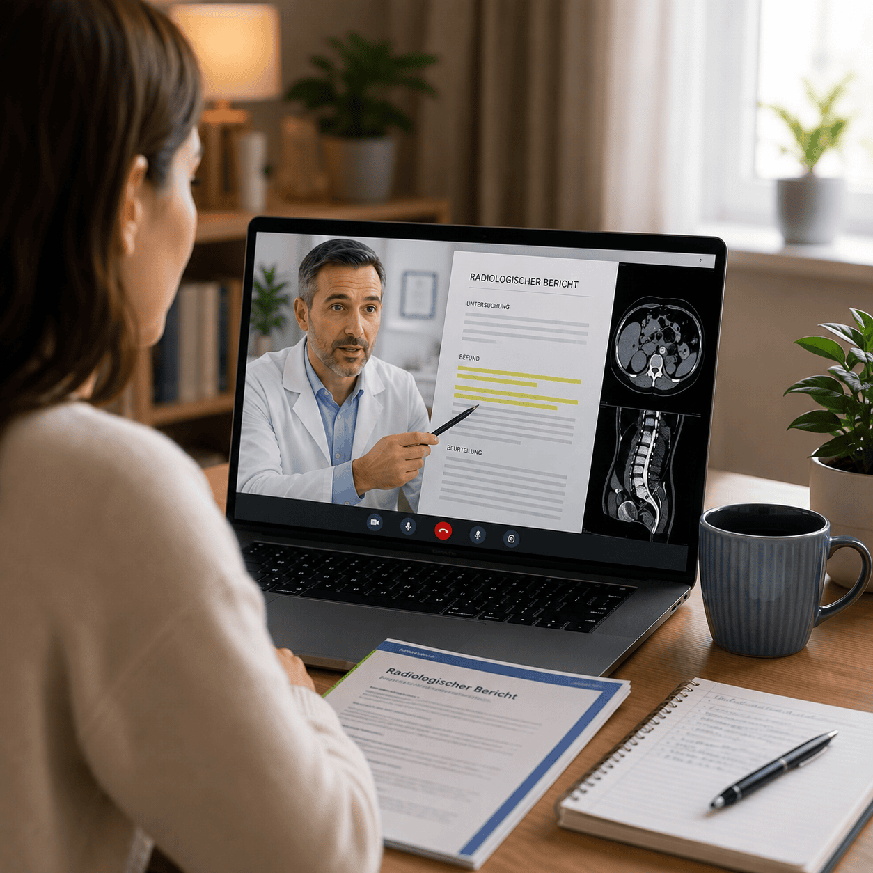 Patientin erhält online eine verständliche Erklärung ihres radiologischen Befundes