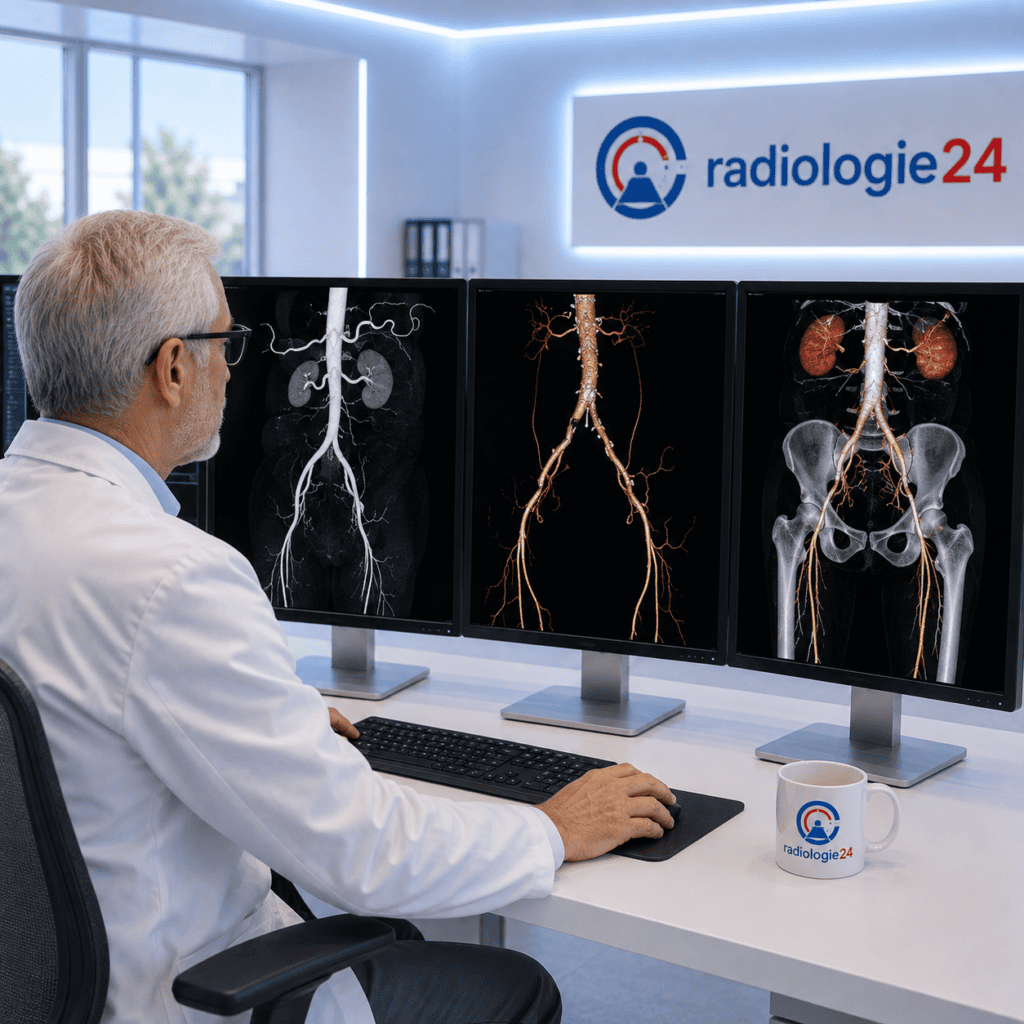 Radiologe beurteilt CT-Angiografien verschiedener Blutgefässe