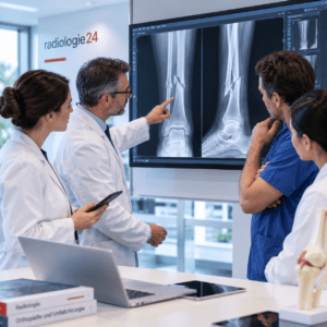 Radiologie und Unfallchirurgie besprechen gemeinsam Röntgenbilder eines Knochenbruchs