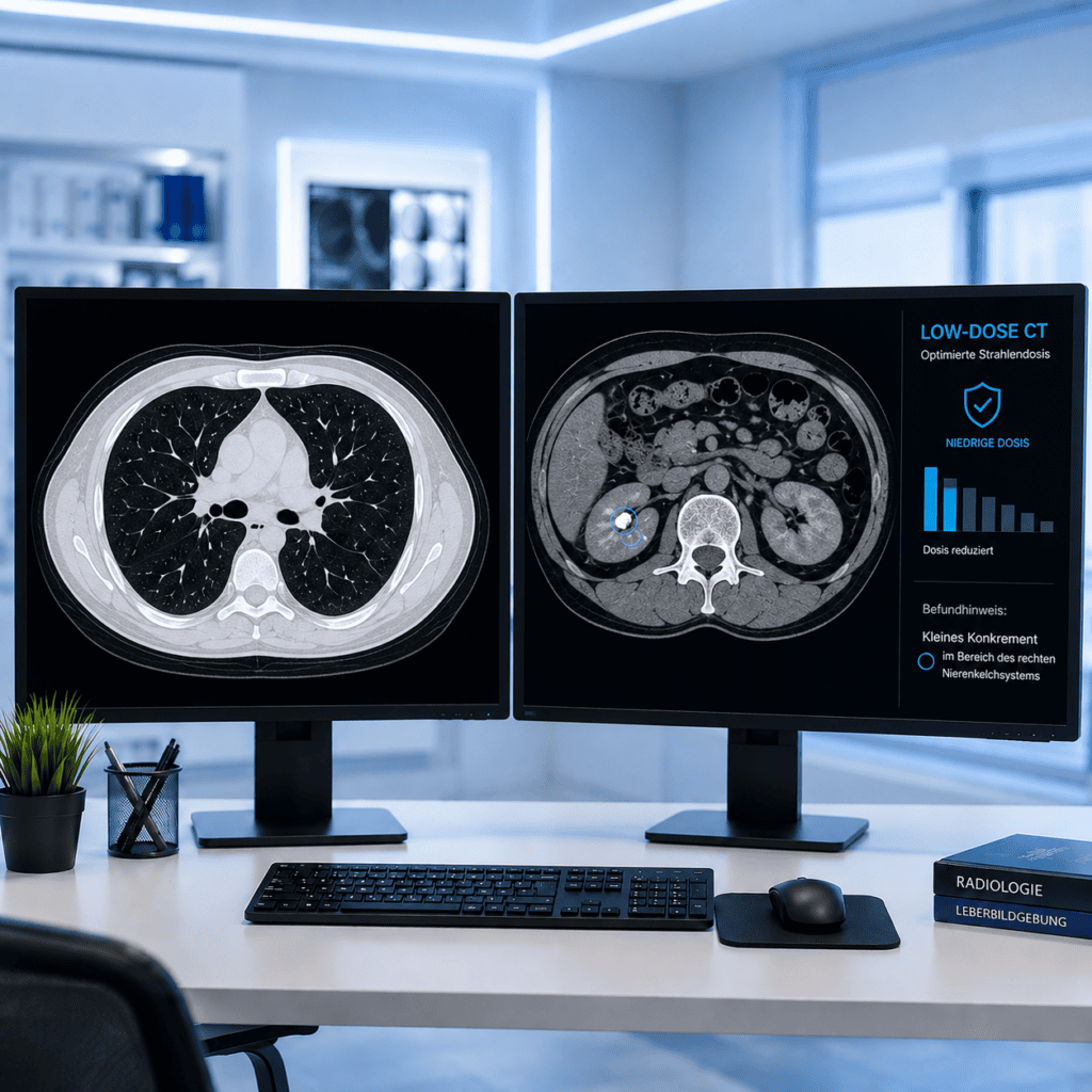 Low-Dose-CT der Lunge und der Nieren mit kleinem Nierenstein