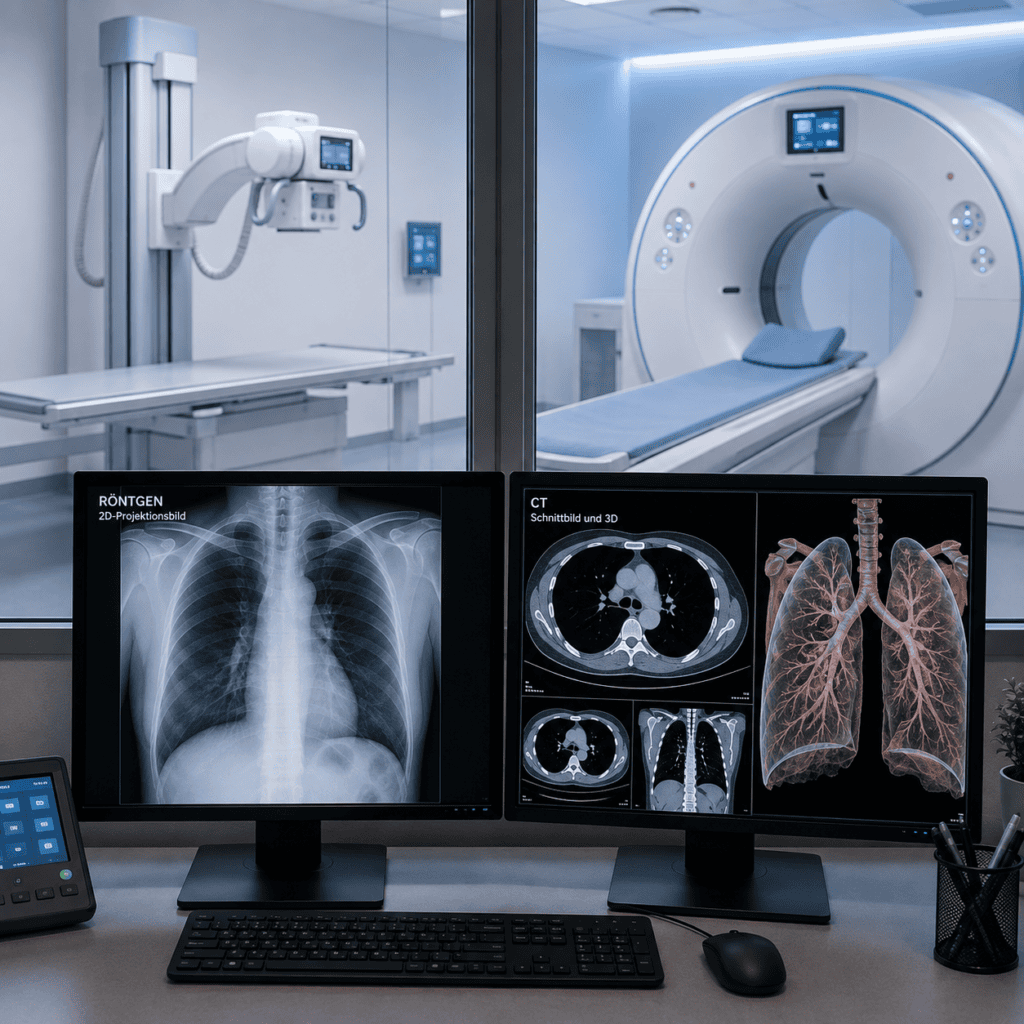 Röntgen oder CT – Vergleich von Röntgenaufnahme und CT-Schnittbild